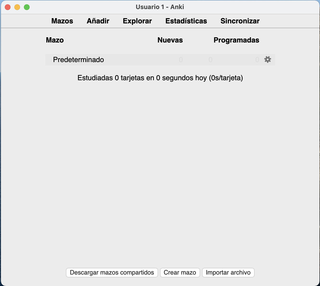 pantalla de inicio de Anki